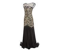 KBOPLEMQ Costume Gatsby Charleston - Robe de Soirée Années 1920 - Style Rétro à Paillettes - Longue Robe de Bal et Cocktail en Maille, P Gold, L
