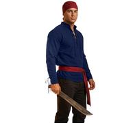 KBOPLEMQ Costume médiéval 3 pièces pour homme avec chemise de pirate rétro, foulard et ceinture, costume de pirate pour homme, vêtements médiévaux, costume viking, chevalier Renaissance, costume de