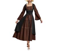 KBOPLEMQ Costume médiéval pour femme - Robe de Renaissance pour femme - Avec manches trompettes - Forme trapèze - Robe victorienne - Elfes et pirates - Pour cosplay, Halloween, fête, gothique