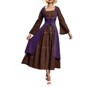 KBOPLEMQ Costume médiéval pour femme - Robe de Renaissance pour femme - Avec manches trompettes - Forme trapèze - Robe victorienne - Elfes et pirates - Pour cosplay, Halloween, fête, gothique