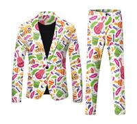 KBOPLEMQ Costume pour homme 2 pièces - Tenue disco - Impression festive - Veste et pantalon à paillettes - Impression à paillettes - Costume pour boule disco - Fête - Carnaval - Costume arc-en-ciel