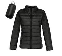 KBOPLEMQ Doudoune d'hiver coupe-vent chaude pour femme - Veste matelassée à capuche - Coupe ajustée - Sans capuche - Veste matelassée pour la randonnée - Manteaux légers, Noir , XXL