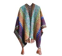 KBOPLEMQ Écharpe d'hiver pour femme - Élégant poncho en tricot pour femme - Multicolore - Avec pompons - Cape tricotée à franges - Cape douce - Boho - Poncho en tricot, O Vert., taille unique