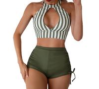 KBOPLEMQ Ensemble bikini pour femme, haut de bikini à gros seins, maillot de bain deux pièces, dos nu, sexy, col en V, ensemble de bikini push-up, rembourré, ensemble bikini, P vert., M