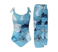 KBOPLEMQ Ensemble bikini pour femme - Tankini une pièce - Motif floral - Monokinis avec jupe portefeuille - Sport - Push Up - Maillot de bain avec jambes - Taille haute - Paréo - Ensemble de plage 2