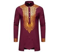 KBOPLEMQ Ensemble de 2 pièces pour homme africain - Chemise traditionnelle africaine de l'Ouest - Respirant - Avec pantalon - Dashiki à manches longues avec imprimé doré et pantalon - Costume