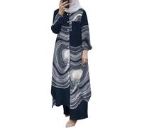 KBOPLEMQ Ensemble de 2 vêtements de prière pour femme musulmane - Tenue Ramadan Dubaï - Vêtements islamiques - Haut à manches longues et pantalon long pour femme - Abaya, P bleu marine, XL