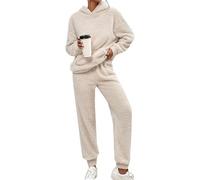 KBOPLEMQ Ensemble de vêtements d'intérieur pour femme - Hiver - En polaire douce - Ensemble de pyjama décontracté - Manches longues - Hoodies et pantalon - 2 pièces - Avec capuche - Pullover et