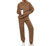 KBOPLEMQ Ensemble de vêtements d'intérieur pour femme - Hiver - En polaire - Ensemble de pyjamas décontracté - Manches longues - Hoodies et pantalon - 2 pièces - Avec capuche - Pullover et pantalon