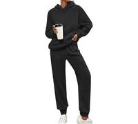 KBOPLEMQ Ensemble de vêtements d'intérieur pour femme - Hiver - En polaire teddy - Ensemble de pyjama chaud - Manches longues - Hoodies et pantalon - 2 pièces - Avec capuche - Pullover et pantalon