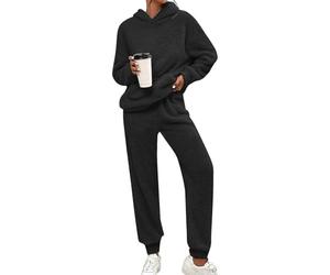 KBOPLEMQ Ensemble de vêtements d'intérieur pour femme - Hiver - En polaire teddy - Ensemble de pyjama chaud - Manches longues - Hoodies et pantalon - 2 pièces - Avec capuche - Pullover et pantalon