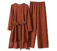 KBOPLEMQ Ensemble musulman 2024 élégant Dubaï pour femme - Robe longue islamique - Boutonnière - Taille avant - Caftan - Vêtements de prière pour femme - Manches longues - Ensemble pantalon, O rouge.,
