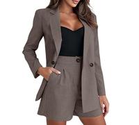 KBOPLEMQ Ensembles courts pour femme élégants - Set blazer et short streetwear - Deux pièces - Costume d'affaires moderne - Pantalon de costume - Revers - Coupe ajustée - Sportif - Tenue de bureau