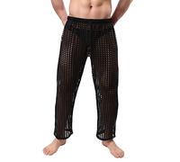 KBOPLEMQ Fishnet - Pantalon en maille transparente pour homme - Collants en maille transparente - Avec cordon de serrage - Respirant - Long pantalon de pyjama extensible - Pour le sommeil, O Noir., M