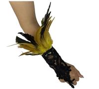 KBOPLEMQ Gants en dentelle d'Halloween avec passant pour les doigts - Plume - Gants longs - Manchettes sans doigts - Élégantes - Style gothique - Bracelet steampunk - Manchette en maille - Gants de