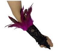 KBOPLEMQ Gants en dentelle d'Halloween avec passant pour les doigts - Plume - Gants longs - Manchettes sans doigts - Élégantes - Style gothique - Bracelet steampunk - Manchette en maille - Gants de
