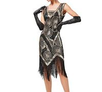 KBOPLEMQ Gatsby Costume Charleston pour femme Robe à paillettes années 1920 Robe de cocktail, de soirée, de fête, col en V, longueur genou, robe à franges, R doré, XXL