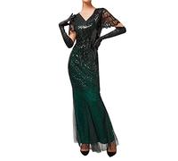 KBOPLEMQ Gatsby Costume Charleston pour femme - Robe courte à franges - Manches longues - Col rond - Robe à paillettes des années 20 - Robe à paillettes Great Gatsby - Cocktail - Costume de carnaval,