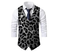 KBOPLEMQ Gilet à paillettes pour homme - Motif léopard - Gilet de costume - Disco Party Mariage - Brillant - Col en V - Tenue de Nouvel An - Sans manches - Pour club, danse, carnaval, O Noir., XL