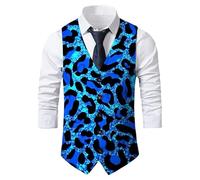 KBOPLEMQ Gilet à paillettes pour homme - Motif léopard - Gilet de costume - Disco Party Mariage - Brillant - Col en V - Tenue de Nouvel An - Sans manches - Pour club, danse, carnaval, O bleu., M