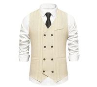 KBOPLEMQ Gilet de costume élégant pour homme - Coupe ajustée - Automne - Hiver - Rétro - Double boutonnage - Gilet à double boutonnage - Pour mariage, témoin, affaires, fête, beige, L