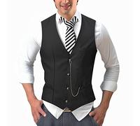 KBOPLEMQ Gilet de costume pour homme - Col en V - Coupe ajustée - Gilet de service sans manches - Coupe ajustée - Pour restaurant, bar, mariage, bisiness - Mode col en V - Gilet de serveur, Noir , S