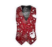 KBOPLEMQ Gilet de Noël pour homme - Gilet de costume de Noël amusant - Gilet de Noël festif - Fête de Noël - Mariage - Sans manches - Coupe ajustée - Gilet à chevrons - Gilet de Noël, rouge, XL
