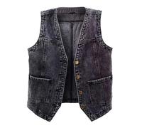 KBOPLEMQ Gilet en jean classique pour femme - Veste en jean sans manches avec bouton - Cardigan en denim sans manches - Manteau ample - Coupe ajustée - Veste mi-saison - Veste de camionneur - Veste de