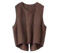 KBOPLEMQ Gilet en tricot pour femme sans manches - Pull en tricot décontracté en laine grise côtelée - Col rond - Pull chaud et ample pour l'automne et l'hiver - Gilet en tricot - Top tank en maille