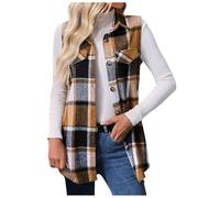 KBOPLEMQ Gilet sans manches pour femme - Veste à carreaux - Printemps - Automne - Confortable - Slim - Sans manches - Trench - Hiver - Automne - Décontractée - Mode - Cardigan à carreaux - Sans