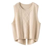 KBOPLEMQ Gilet Tricoté Femme Sans Manches Pull en Tricot Gilet Décontracté Laine Gris Col Rond Côtelé Automne Hiver Chaud Loose Pull Gilets Pull Tricot Débardeur Cami West, O beige., M
