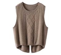 KBOPLEMQ Gilet Tricoté Femme Sans Manches Pull en Tricot Gilet Décontracté Laine Gris Col Rond Côtelé Automne Hiver Chaud Loose Pull Gilets Pull Tricot Débardeur Cami West