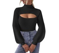 KBOPLEMQ Haut sexy Hollow Out Crochet Tricot Crop Top Smock Top Cover Up Uni Style années 90 Streetwear Gothique Punk Haut en tricot ample Grunge Y2K Fit Dos nu Manches longues évasées Pull, O Noir.,