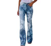 KBOPLEMQ Jean confortable pour femme - Taille haute - Motif floral - Pantalon de loisirs stretch bootcut évasé
