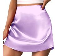 KBOPLEMQ Jupe courte élégante en satin sexy pour femme - Mini jupe d'affaires décontractée - Élastique - Couleur unie - Taille haute - Jupe de fête - Jupe trapèze - Mini jupe d'été brillante en soie,