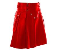 KBOPLEMQ Kilt - Jupe classique en cuir synthétique pour homme - Avec poches - Style médiéval et gothique - Courte - Style décontracté - Style steampunk, rouge, M