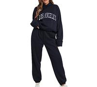 KBOPLEMQ Los Angeles Survêtement de sport pour femme avec imprimé 2 pièces Ensemble de sport à manches longues et pantalon de jogging, O Noir., Small
