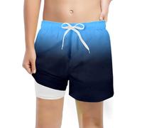 KBOPLEMQ Maillot de bain pour garçon avec doublure de compression 2 en 1 respirant - Short de bain élastique - Short de bain d'été - Short de surf - Pour les vacances, les loisirs - Imprimé hawaïen