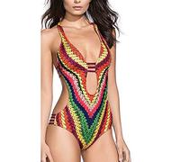 KBOPLEMQ Maillot de bain une pièce à volants pour femme, col en V, monokini, dos nu, push-up, maillot de bain une pièce, maillot de bain, maillot de bain, mode plage, été monokinis, multicolore, M