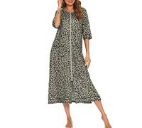 KBOPLEMQ Manteau de maison pour femme avec fermeture éclair, peignoir pour femme, léger et doux, à manches longues, vêtements de nuit, chemise de nuit, peignoir classique à col rond, cardigan