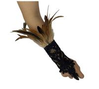 KBOPLEMQ Mitaines en dentelle avec plumes, gants longs pour femme, pour mariage, Halloween, carnaval, cosplay, fête des années 20, avec plumes, mitaines, O Kaki, taille unique