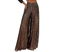 KBOPLEMQ Pantalon à Paillettes pour Femme - Noir - Large - Costume des Années 70 et 80 - Tenue Disco Rave - Clubwear - Taille Haute