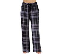 KBOPLEMQ Pantalon de pyjama à carreaux pour femme - Long coton à carreaux - Pantalon de pyjama pour femme - Hiver chaud - Avec poches et cordon de serrage - Pantalon de pyjama, Schwarz, M
