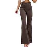 KBOPLEMQ Pantalon en velours côtelé pour femme - Pantalon large - Pantalon de loisirs - Pantalon large - Pantalon bootcut - Pantalon en velours côtelé stretch - Taille élastique - Pantalon évasé en