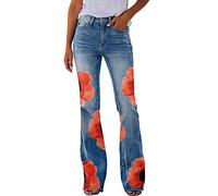 KBOPLEMQ Pantalon évasé pour femme - Style hippie rétro années 70 - Aspect denim - Jean Bell-Bottom - Legging élégant - Taille haute - Jean rétro sexy - Coupe ajustée - Avec impression - Grandes