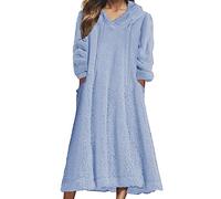 KBOPLEMQ Peignoir long pour femme avec fermeture éclair - Sweat à capuche - En polaire - Avec poches - Confortable - Capuche - En peluche - Longueur complète, O bleu ciel, S