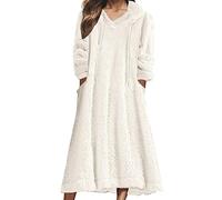 KBOPLEMQ Peignoir long pour femme avec fermeture éclair - Sweat à capuche - En polaire - Avec poches - Confortable - Capuche - En peluche - Longueur complète, O blanc., M
