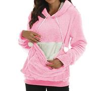KBOPLEMQ Pull à capuche pour femme avec poche pour chien, chat et chien, sac pour femme, sweat à capuche kangourou, grande poche, sweat à capuche en polaire, pour l'automne et l'hiver, Rose, XL