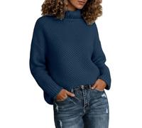 KBOPLEMQ Pull élégant à col roulé pour femme - Manches longues - Pull en tricot décontracté - Pull d'hiver - Pull à col roulé - Tricoté - Pull pour l'automne et l'hiver, O bleu marine, L