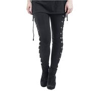 KBOPLEMQ Punk Vêtements pour femme Gothique Punk Rivet Sangle Pantalon serré Pantalon Steampunk Leggings Pantalon de loisirs Femmes Gothique Fille Côté Dentelle Leggings Noir, Noir 01, M